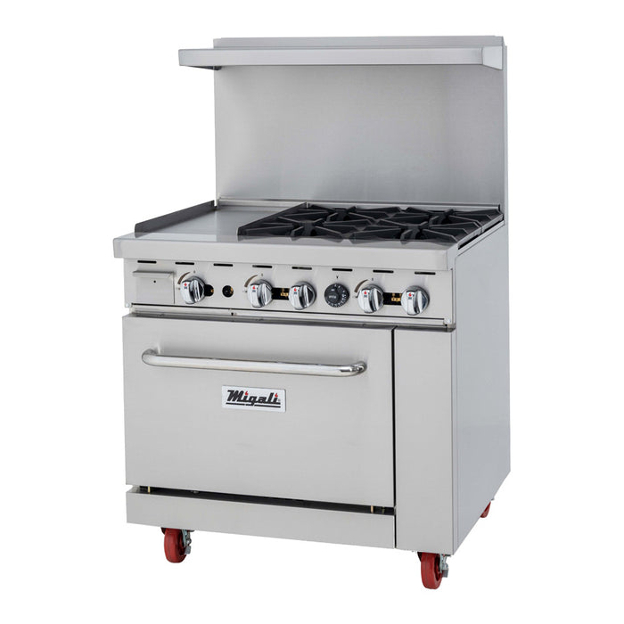 Migali Competitor Series® 36” Wide, 4 Burner Natural Gas Range with 12” Griddle, Left side C-RO4-12GL-NG