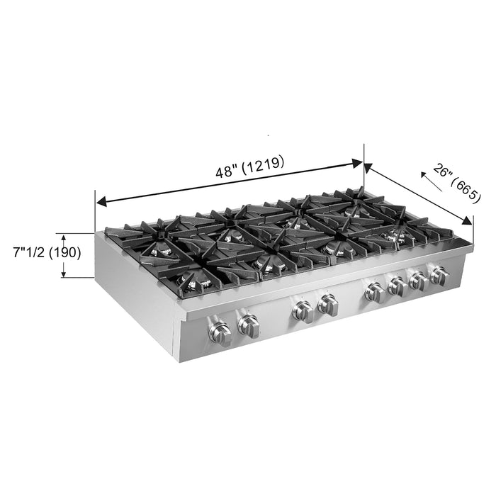 Forno Lseo 48"  Gas Rangetop, 8 Burners, Griddle FCTGS5737-48