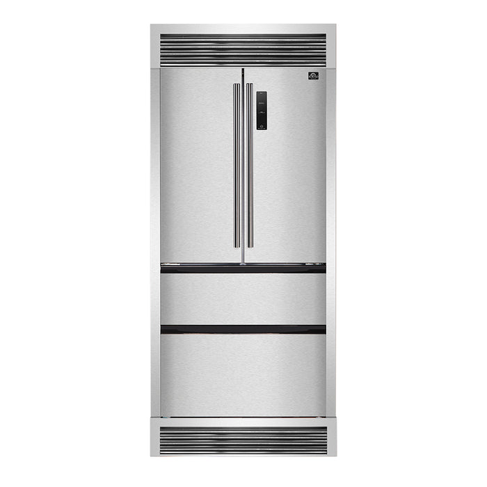 Forno 33″ Bovino French Door Refrigerator with 37" Stainless With Trim Kit - Built-in Look FFFFD1907-37SG